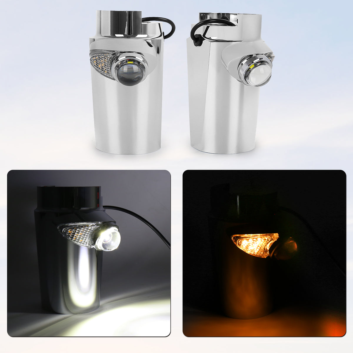 GeezerEngineering Cowbells (LED auxiliary light & turn signal) Harley 2014 & later Touring Models (black or chrome)