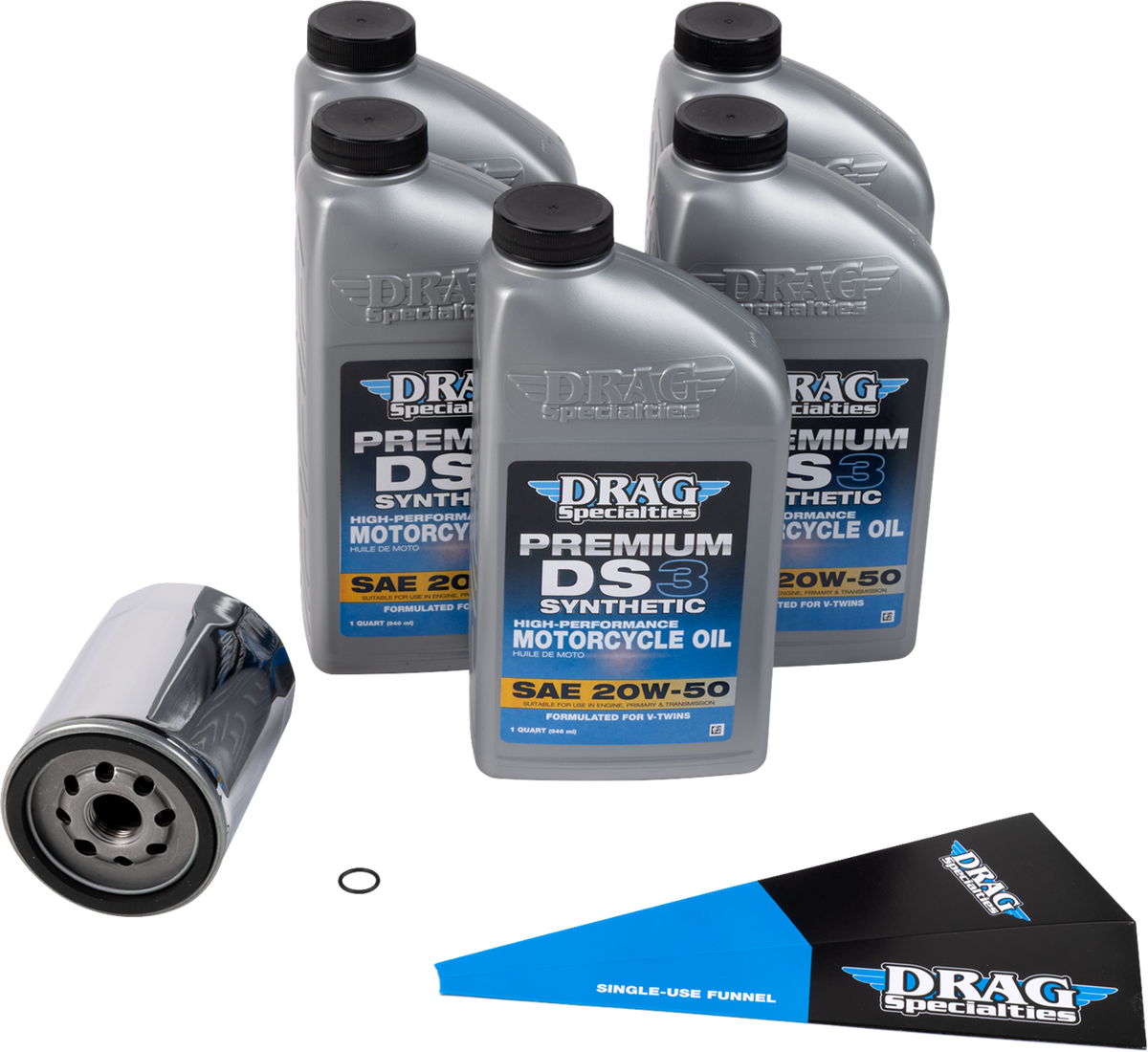 Drag Specialties Full Synthetic Oil Change Kit - 20W50 - M8 - Chrome Filter