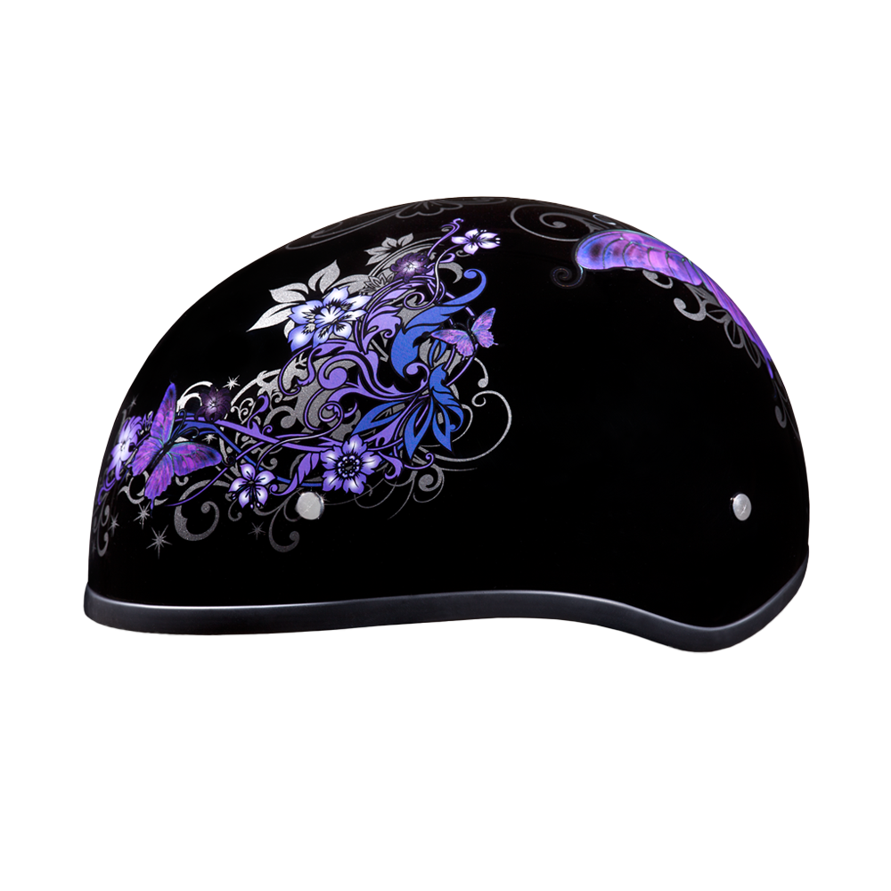 DOT Approved Daytona Motorcycle Half Face Helmet - Skull Cap Graphics for Men & Women, Scooters, ATVs, UTVs & Choppers - W/ Butterfly