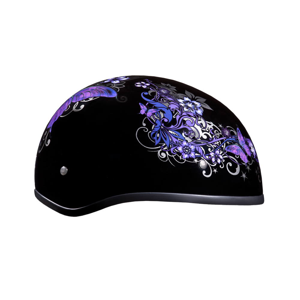 DOT Approved Daytona Motorcycle Half Face Helmet - Skull Cap Graphics for Men & Women, Scooters, ATVs, UTVs & Choppers - W/ Butterfly