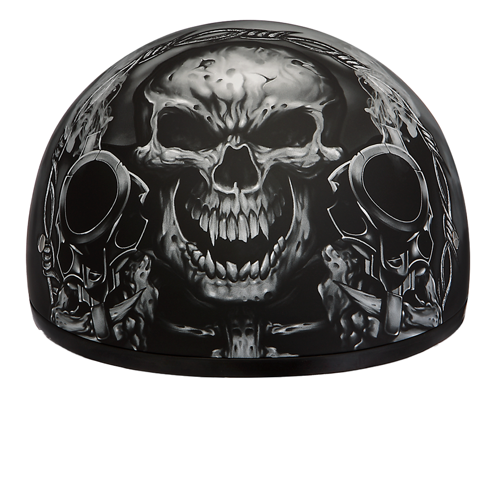 DOT Approved Daytona Motorcycle Half Face Helmet - Skull Cap Graphics for Men & Women, Scooters, ATVs, UTVs & Choppers - W/ Guns