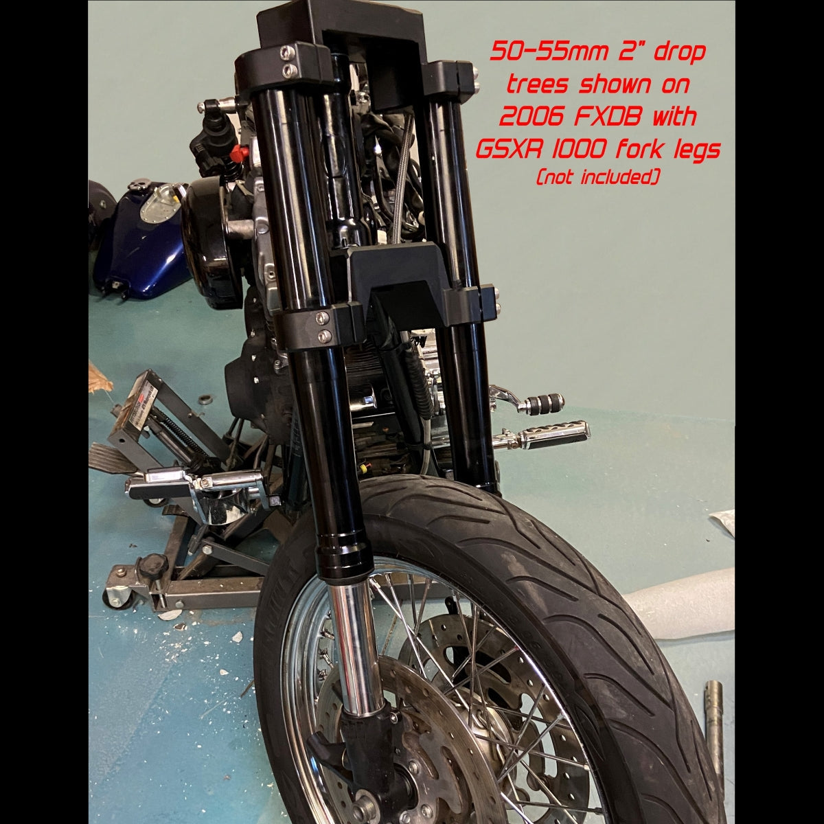 GeezerEngineering 50-55 2” drop Triple-Trees for Dyna/FXR style frames for Harley